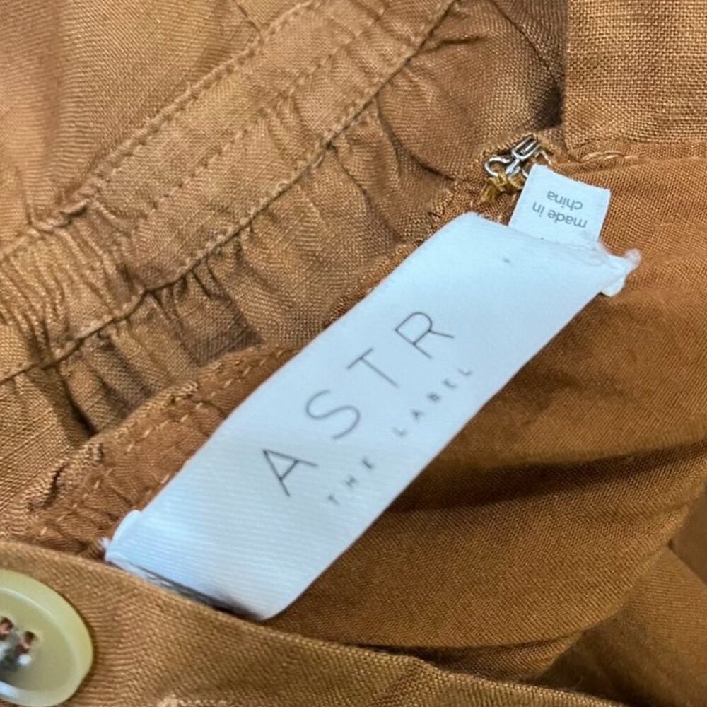 ASTR The Label Mocha Shirred Wide Leg Linen Blend Jumpsuit Brown Medium - Picture 15 of 15